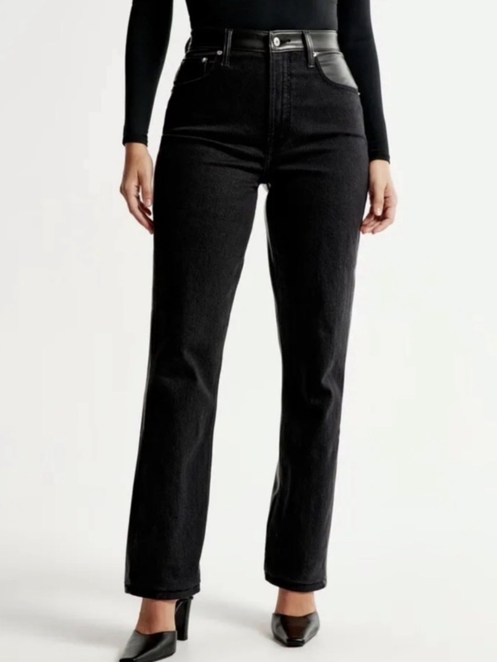 Abercrombie & Fitch Vegan Leather Mixed Media Ultra High Rise Straight Jeans